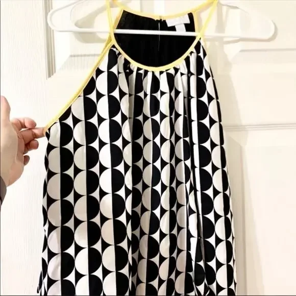 New York & Company Ying Yang Black White Yellow Polka Dot Blouse Size Small - Picture 4 of 9